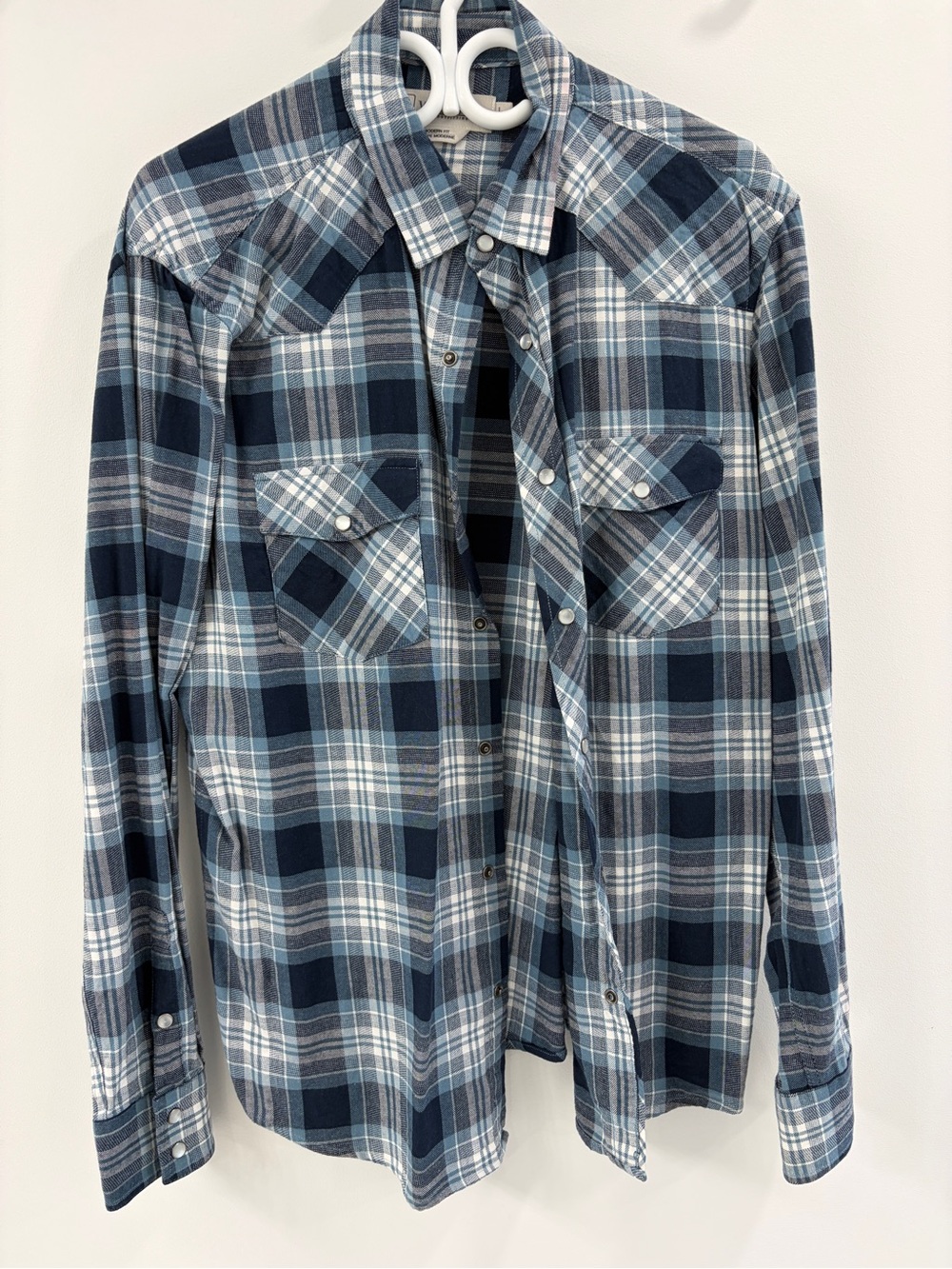 Men's Blue Plaid Button-Up Shirt - Classic Long Sleeve - Modern Fit Large